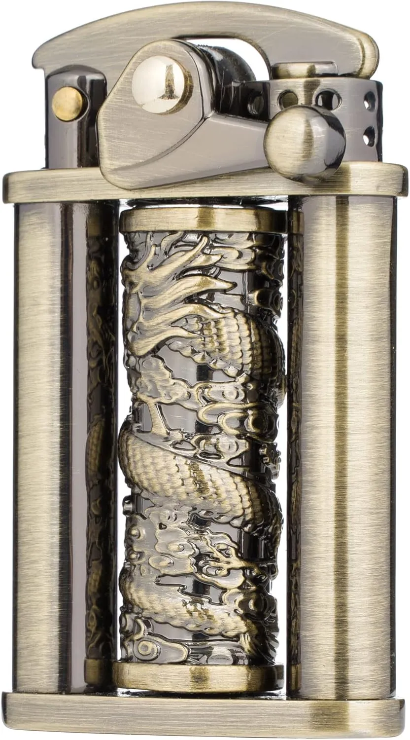 Antique Type Rotatable Dragon Pillar Soft Flame Rocker Arm Petrol Kerosene Lighter (Bronze)