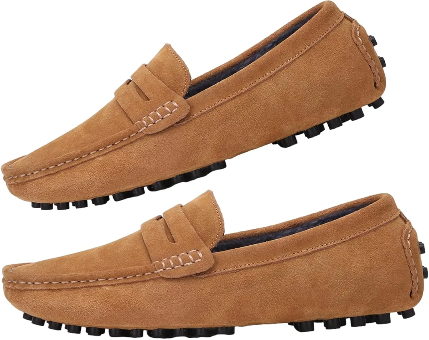 ANUFER Men's Suede Leather Penny Loafers Comfort Driving Shoes Moccasin Slippers
