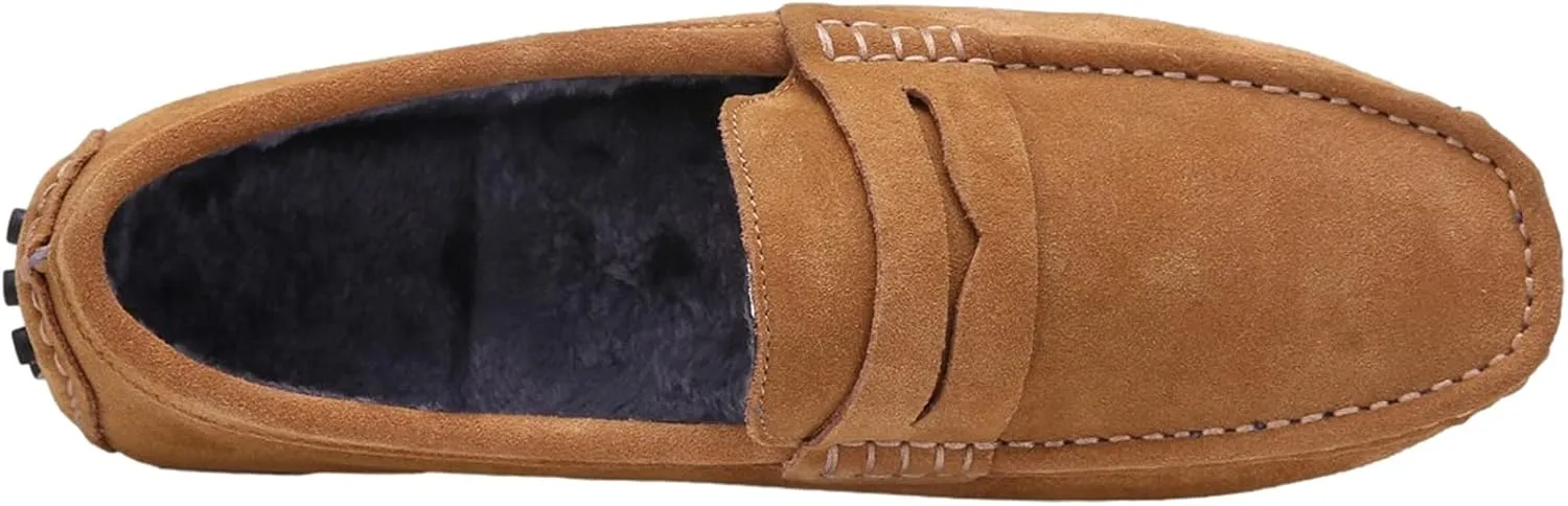 ANUFER Men's Suede Leather Penny Loafers Comfort Driving Shoes Moccasin Slippers