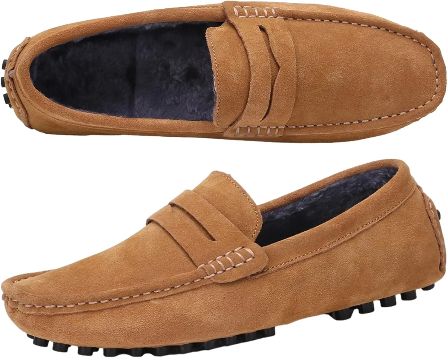 ANUFER Men's Suede Leather Penny Loafers Comfort Driving Shoes Moccasin Slippers