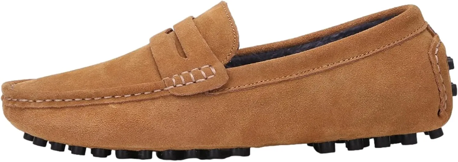 ANUFER Men's Suede Leather Penny Loafers Comfort Driving Shoes Moccasin Slippers
