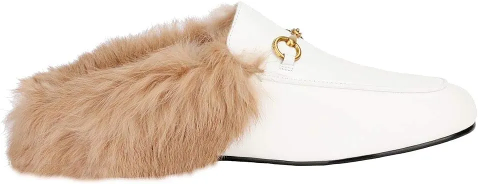 Arqa Fur Mules for Women Comfortable Leather Buckle Mule Flats Furry Padded Backless Loafers Casual Slides Shoes