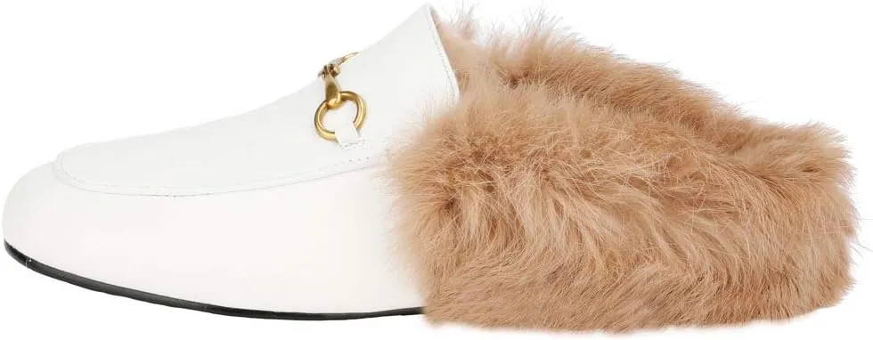 Arqa Fur Mules for Women Comfortable Leather Buckle Mule Flats Furry Padded Backless Loafers Casual Slides Shoes