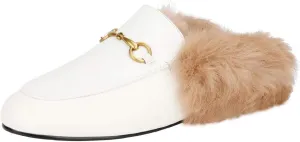 Arqa Fur Mules for Women Comfortable Leather Buckle Mule Flats Furry Padded Backless Loafers Casual Slides Shoes