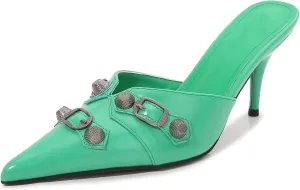 Arqa Heel Mules for Women,Rivet Studded 3.9 Inch Stiletto Heel Slippers