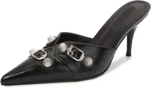 Arqa Heel Mules for Women,Rivet Studded 3.9 Inch Stiletto Heel Slippers