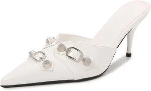 Arqa Heel Mules for Women,Rivet Studded 3.9 Inch Stiletto Heel Slippers