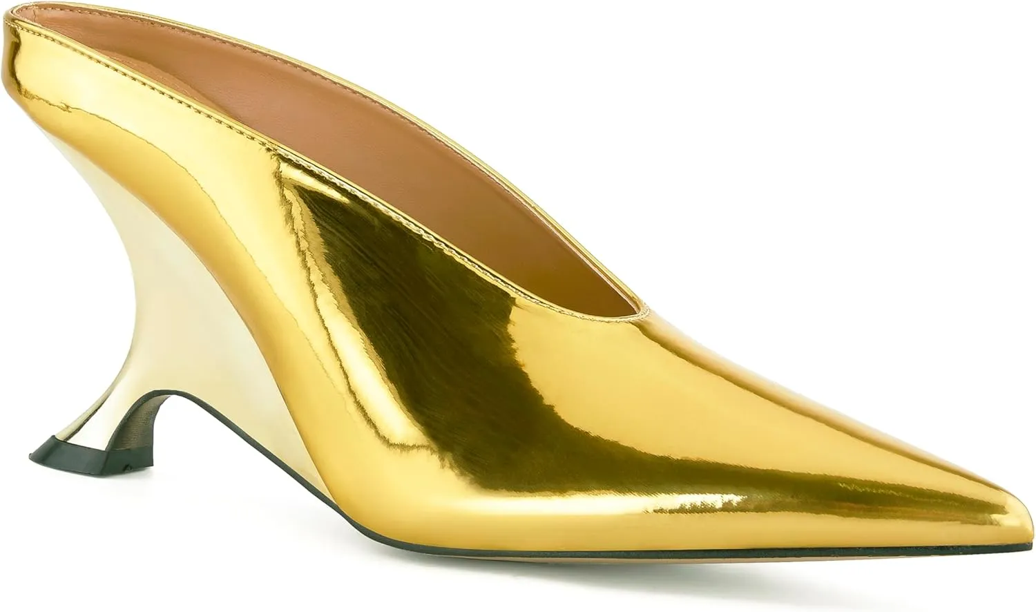 Arqa Metallic Leather Heeled Mules for Women Pointed Toe Wedge Heel Slide Sandals Slip-on Mule Heels Dressy Pumps
