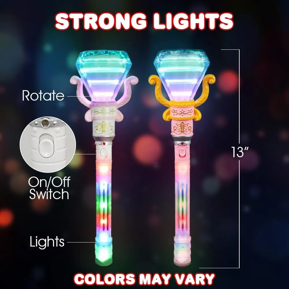 ArtCreativity Light Up Spinning Diamond Princess Wand for Kids - Fairy Wand with Spinning LEDs, Batteries Included - Light Up Wands for Girls and Boys, Perfect Pretend Play Toys