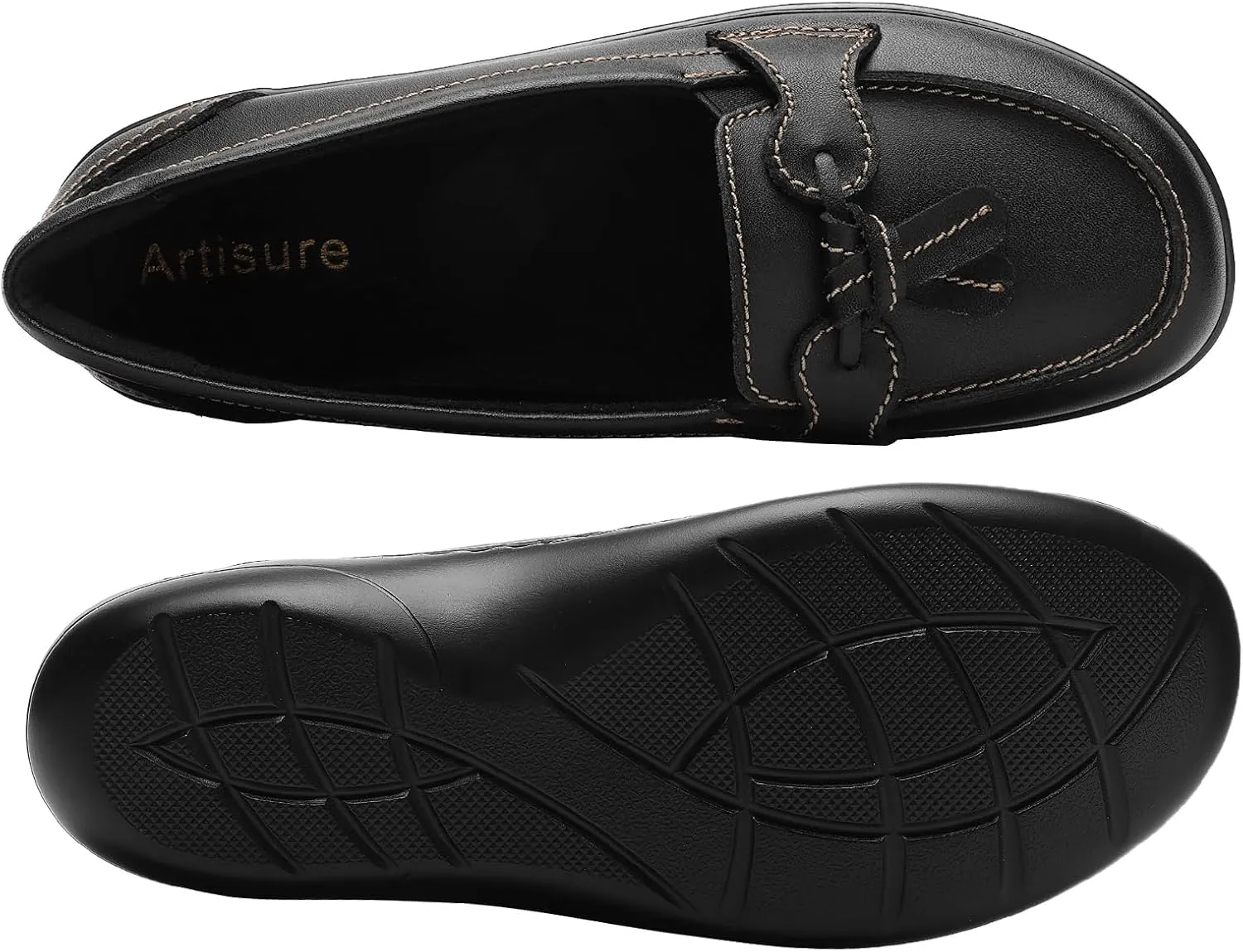 Artisure Women's Classic Comfort Leather Loafers Casual Slip-Ons Stylish Tassel Dress Shoes Cute Work Office Flats Everyday Walking Shoes