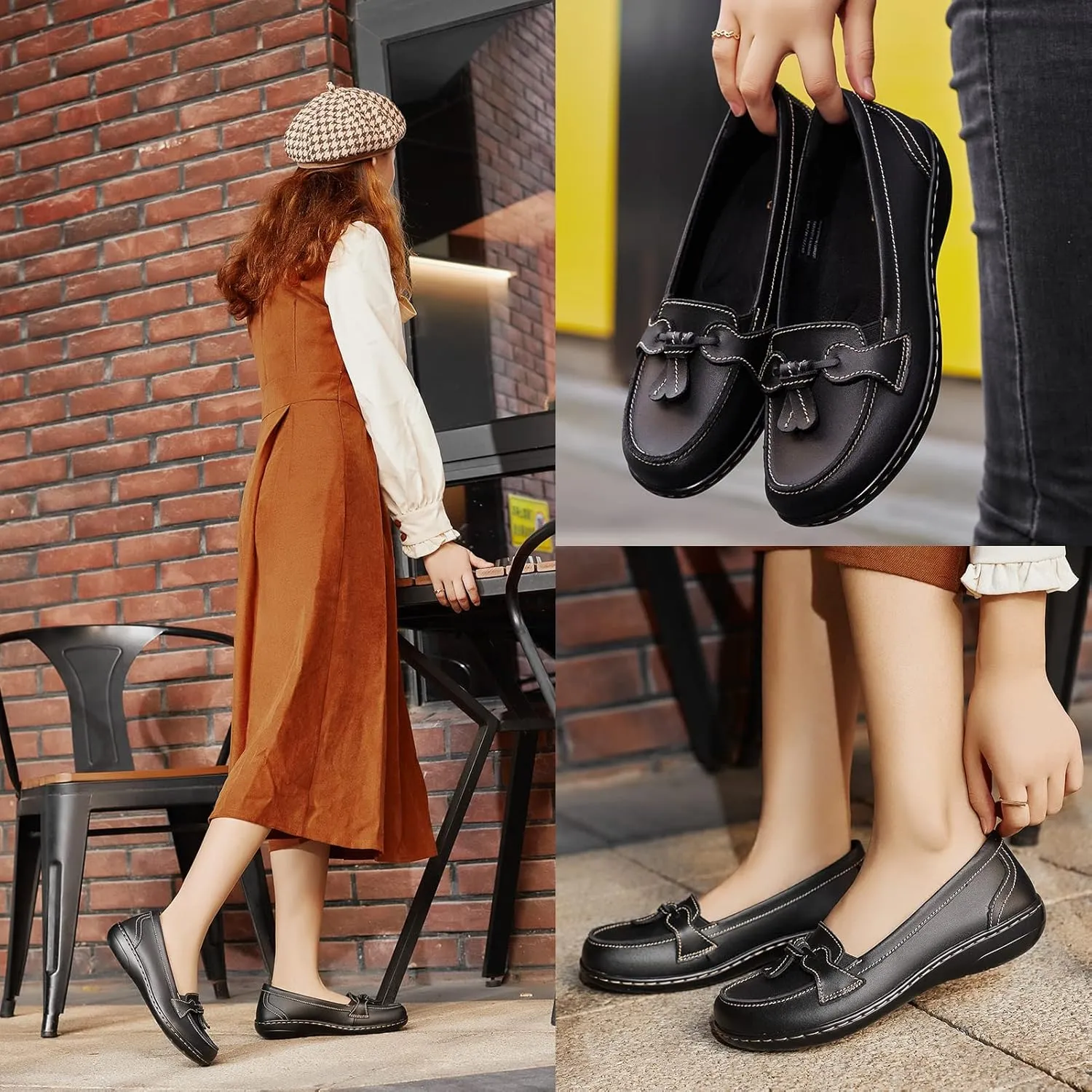 Artisure Women's Classic Comfort Leather Loafers Casual Slip-Ons Stylish Tassel Dress Shoes Cute Work Office Flats Everyday Walking Shoes