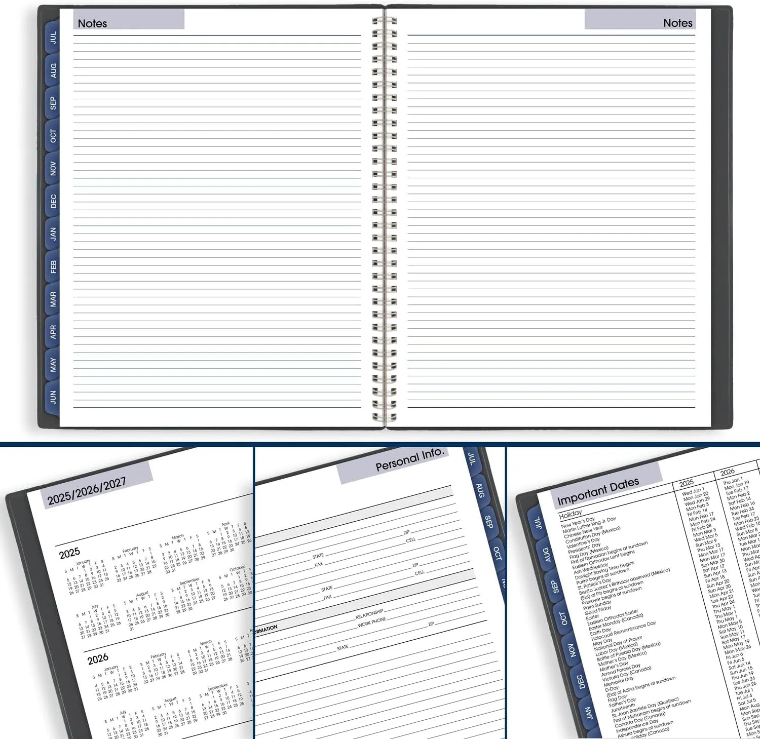 AT-A-GLANCE Planner 2025-2026 Academic, Weekly & Monthly, 8-1/2" x 11", Large, Monthly Tabs, Flexible Cover, DayMinder, Charcoal (AYC54545)