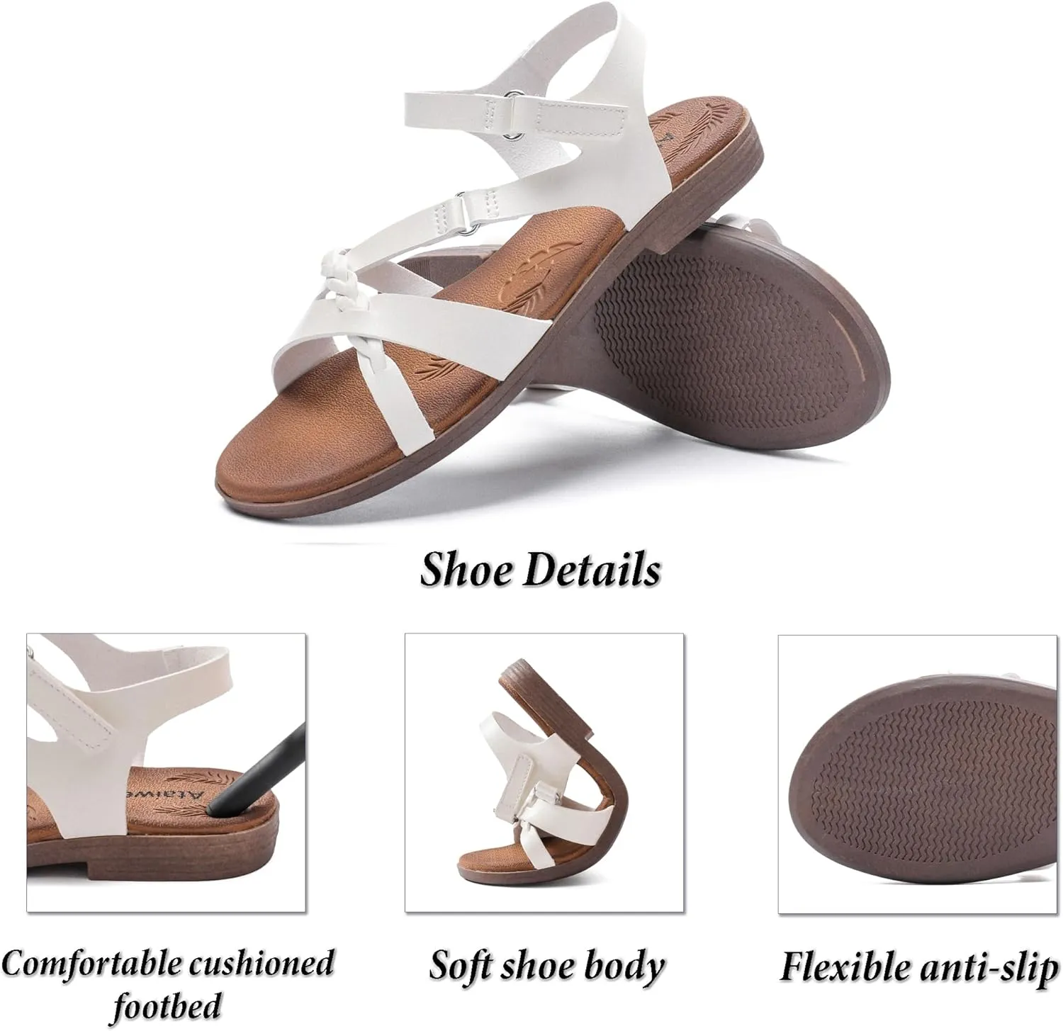 Ataiwee Women's Flat Slide Sandals - Fashion Slip On Flat Summer Shoes.