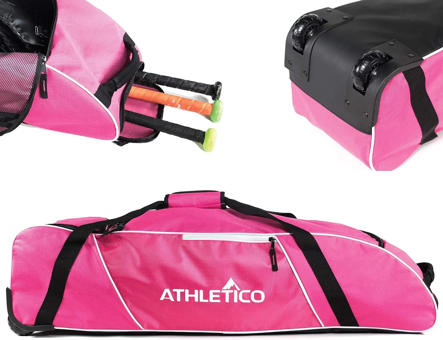 Athletico Rolling Bat Bag - Wheeled Bat Bag for Baseball, Softball, T-Ball Equipment for Youth, Kids, and Adults