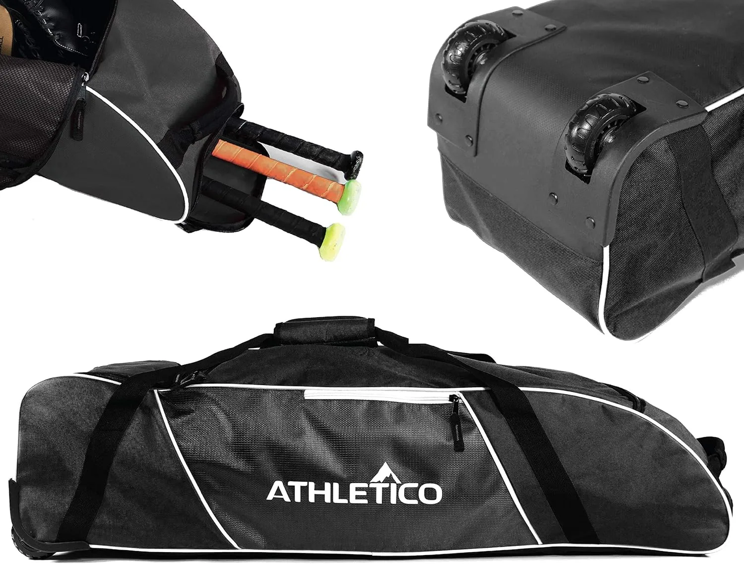 Athletico Rolling Bat Bag - Wheeled Bat Bag for Baseball, Softball, T-Ball Equipment for Youth, Kids, and Adults