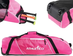 Athletico Rolling Bat Bag - Wheeled Bat Bag for Baseball, Softball, T-Ball Equipment for Youth, Kids, and Adults