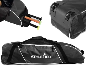 Athletico Rolling Bat Bag - Wheeled Bat Bag for Baseball, Softball, T-Ball Equipment for Youth, Kids, and Adults