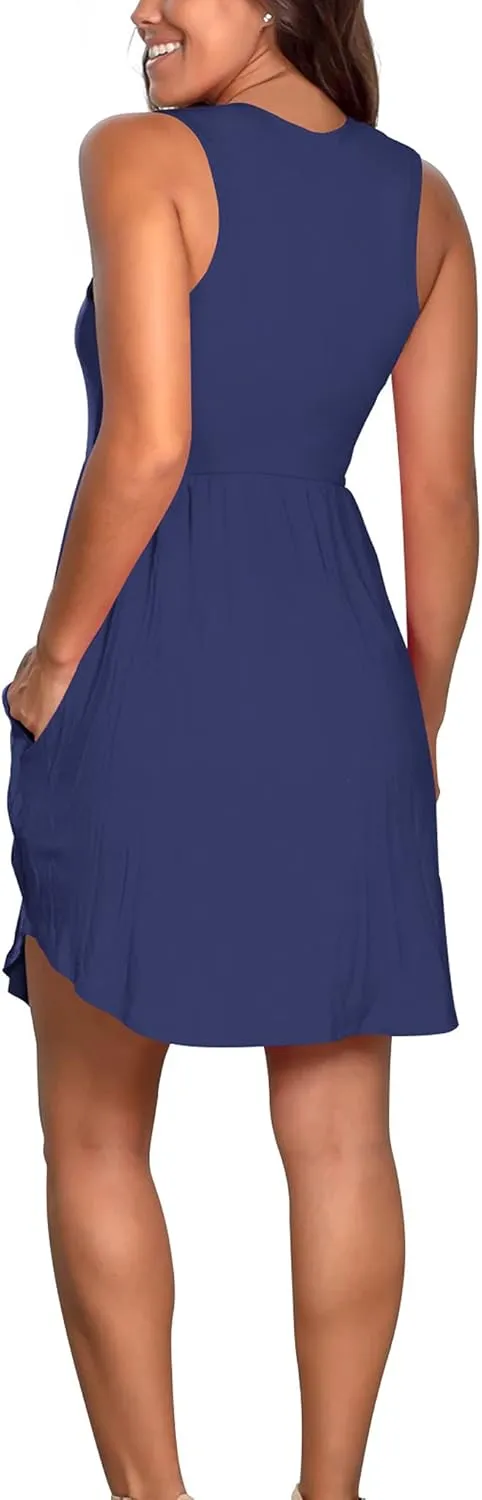 Atizon Casual Summer T Shirt Dress for Women V Neck Swing Elastic Tunic Short Sundress with Pockets