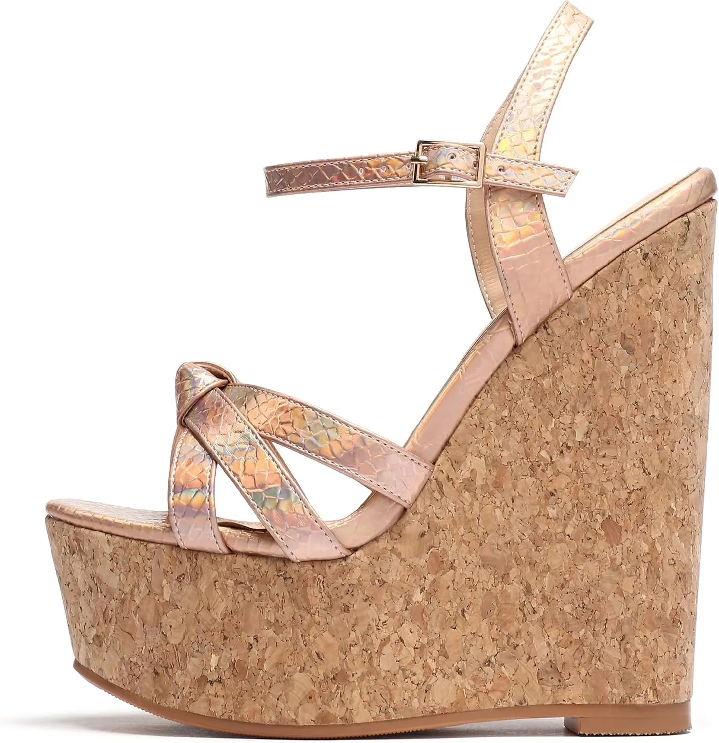 AUMOTED Women Wedge Sandals Platform High Heels Peep Toe 5.9" Ankle Srap Patry Wedding Summer Heeled Sandals