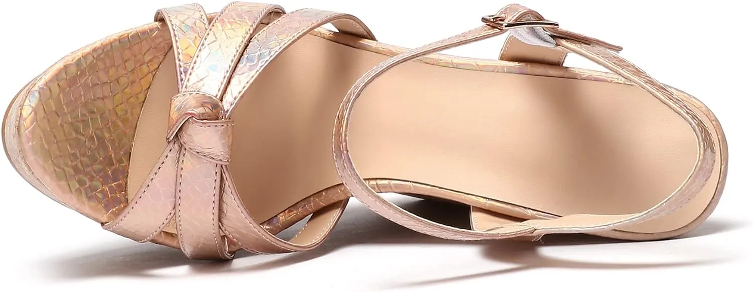 AUMOTED Women Wedge Sandals Platform High Heels Peep Toe 5.9" Ankle Srap Patry Wedding Summer Heeled Sandals