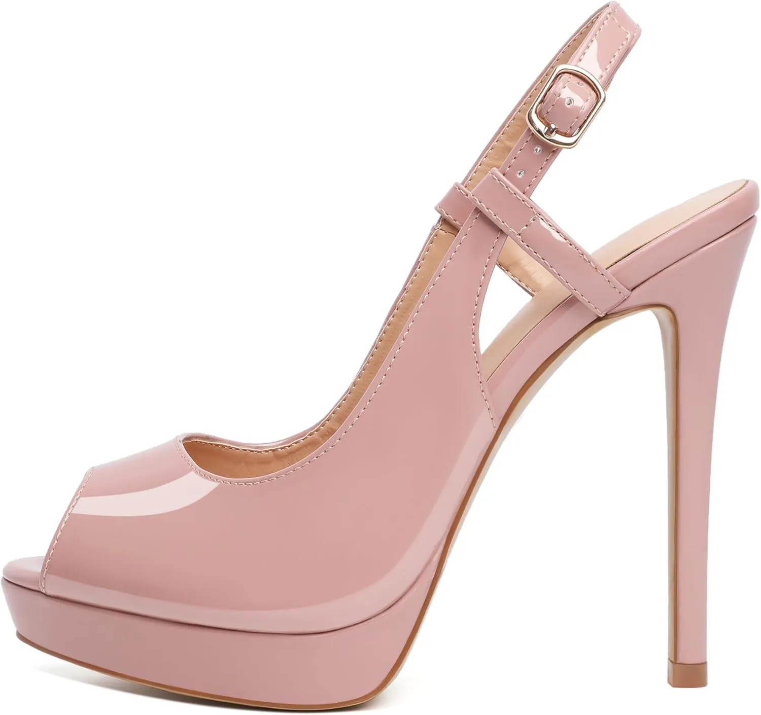 AUMOTED Women's High Heel Slingback Pumps Stilettos High Heels Patent Slingback Pumps Solid Peep Toe Platform Stilettos Pumps Dating Party Dress Shoes 4.7 Inch