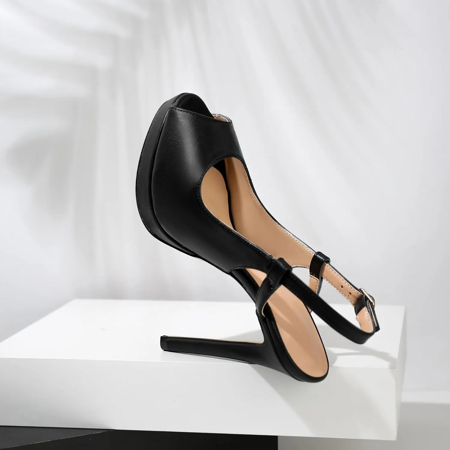AUMOTED Women's High Heel Slingback Pumps Stilettos High Heels Patent Slingback Pumps Solid Peep Toe Platform Stilettos Pumps Dating Party Dress Shoes 4.7 Inch