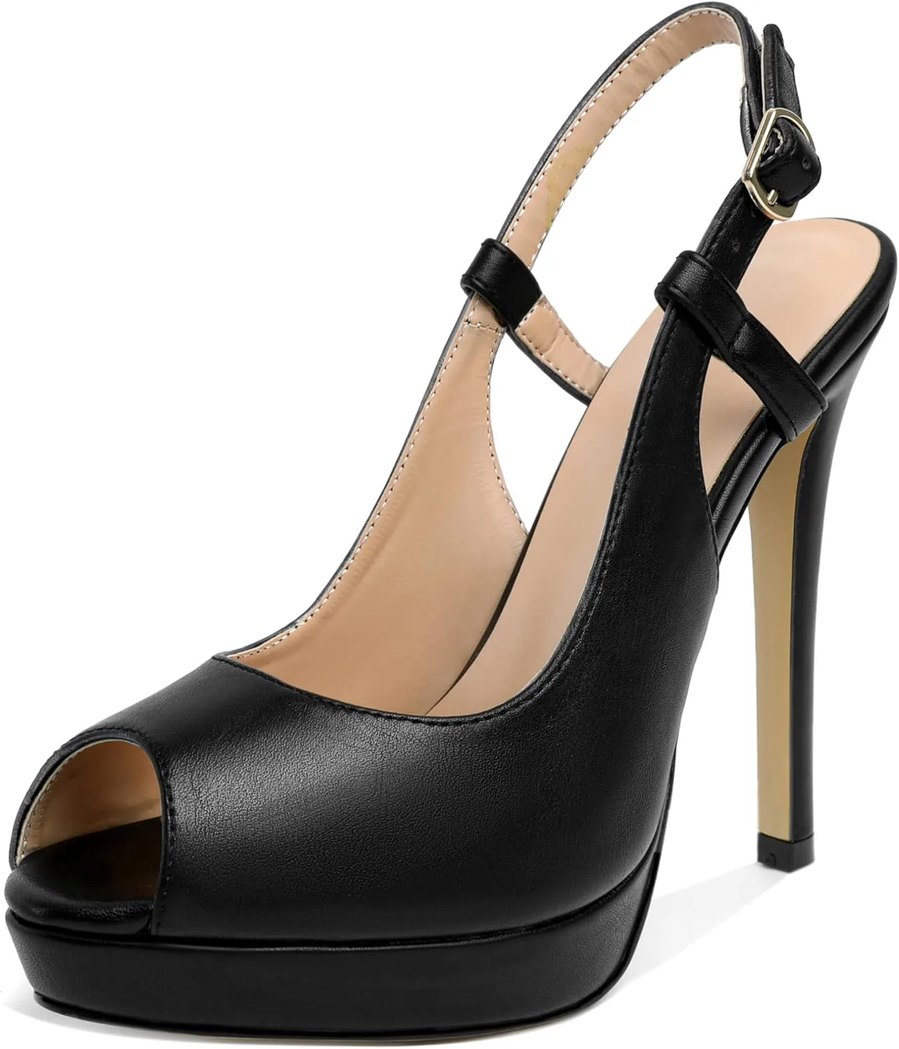 AUMOTED Women's High Heel Slingback Pumps Stilettos High Heels Patent Slingback Pumps Solid Peep Toe Platform Stilettos Pumps Dating Party Dress Shoes 4.7 Inch