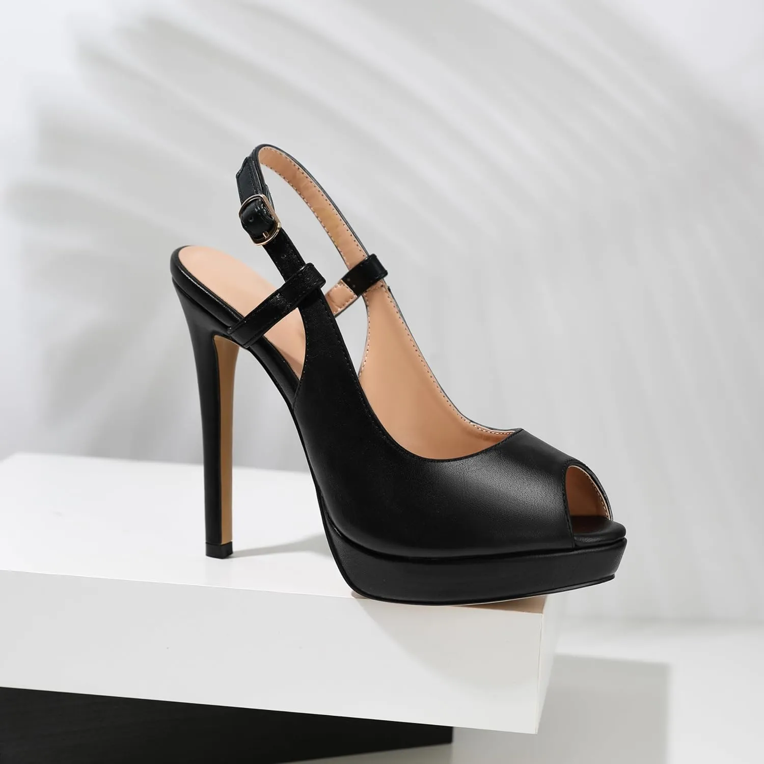AUMOTED Women's High Heel Slingback Pumps Stilettos High Heels Patent Slingback Pumps Solid Peep Toe Platform Stilettos Pumps Dating Party Dress Shoes 4.7 Inch