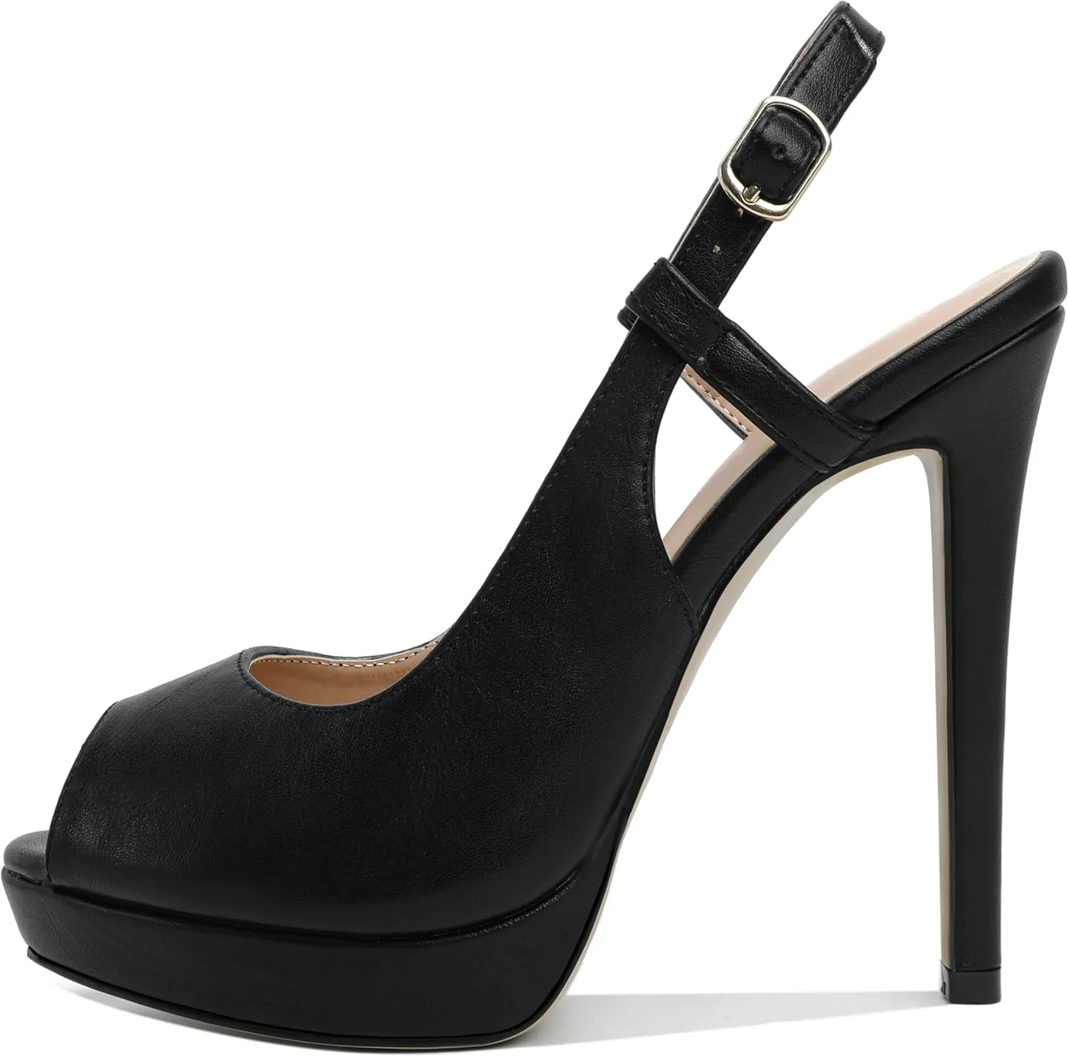 AUMOTED Women's High Heel Slingback Pumps Stilettos High Heels Patent Slingback Pumps Solid Peep Toe Platform Stilettos Pumps Dating Party Dress Shoes 4.7 Inch