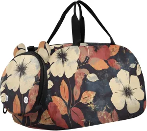 Autumn Floral Design Youth Sports Duffel Bag with Ventilated Shoe Compartment|All-Season Lightweight Travel Gym Bag for Girls & Boys|Water-Resistant Gear Bag