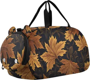Autumn Maple Pattern Youth Sports Duffel Bag with Ventilated Shoe Compartment|All-Season Lightweight Travel Gym Bag for Girls & Boys|Water-Resistant Gear Bag