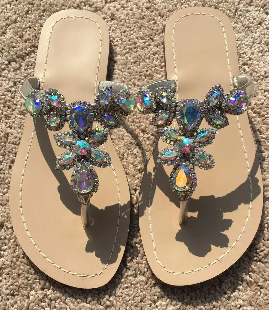 Available in 13 Colors,Rhinestone Sandals,Women's Flat Sandals,Flip Flop,Jeweled Sandals
