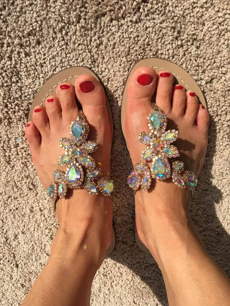 Available in 13 Colors,Rhinestone Sandals,Women's Flat Sandals,Flip Flop,Jeweled Sandals