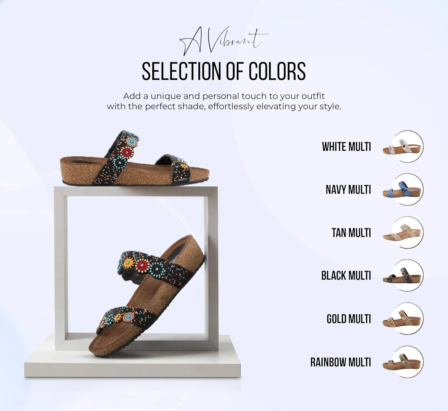 Azura Bahama Slide Sandals | Women's Footwear with Beads, Crystals & Cork Wedge