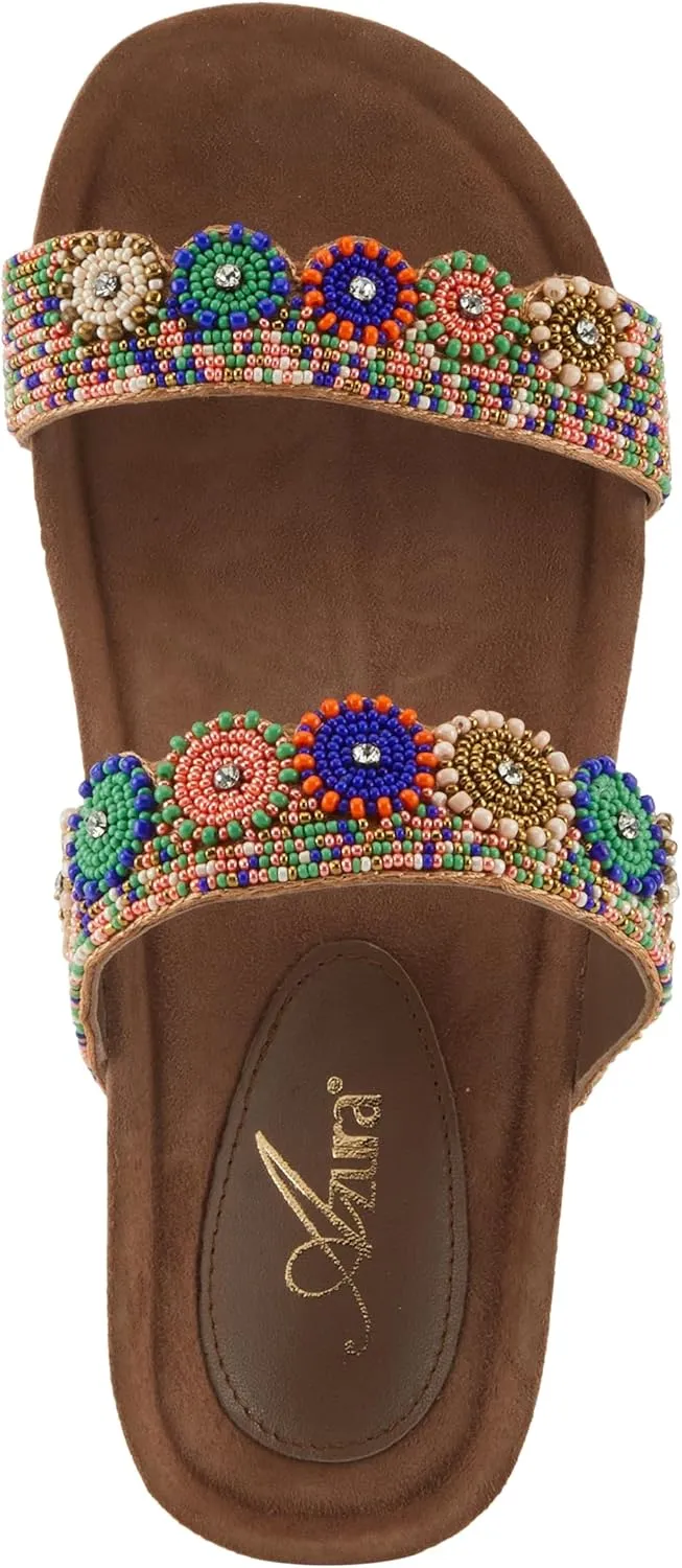 Azura Bahama Slide Sandals | Women's Footwear with Beads, Crystals & Cork Wedge