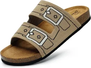 Bacia Womens Slide Sandals with Soft Knit Prints Comfort Low Arch Footbed Sandals