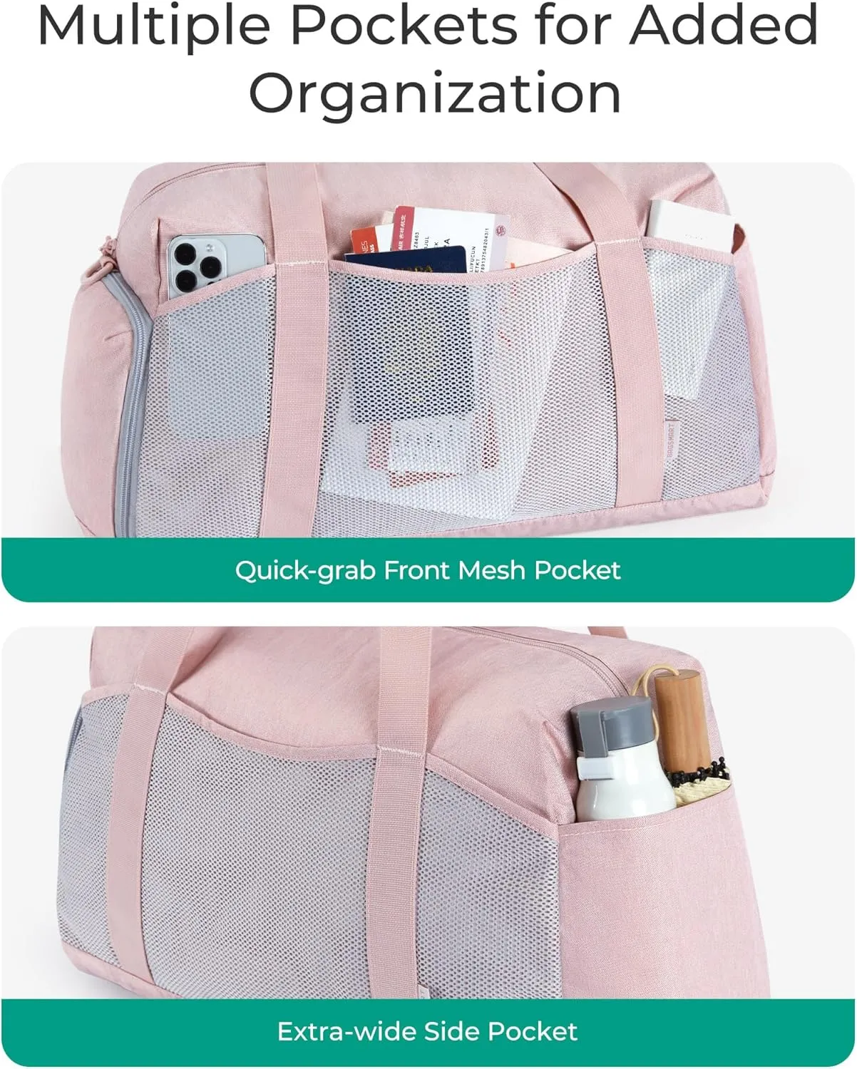 BAGSMART Foldable Duffle Bag for Women - 35L Carry On Weekender Overnight Sports Duffel with Shoe Compartment, Personal Item Travel Workout Bag for Travel Yoga, Camel