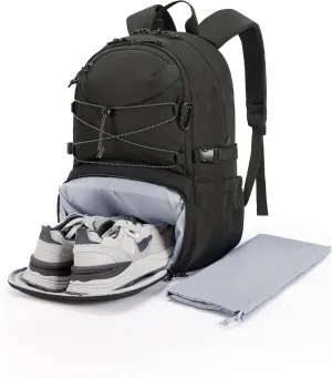 BAGSMART Gym Backpack with Shoes Compartment, Travel Backpack for Men Women, Stylish Workout Sport Bag for Yoga, Casual Weekender Carry On for Flight, College, Outdoor, Black