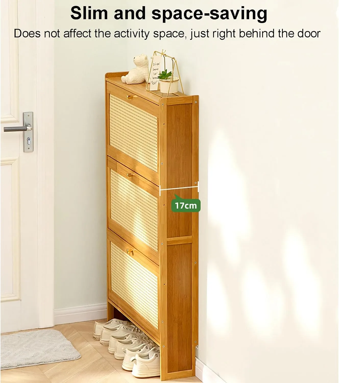Bamboo Shoe Cabinet nizer with Flip up Doors Free Standing Shoe Rack for Boots Heels and Slippers Slim Shoe Storage for Entryway Hallway Living Room 50x17x87cm (Walnut)