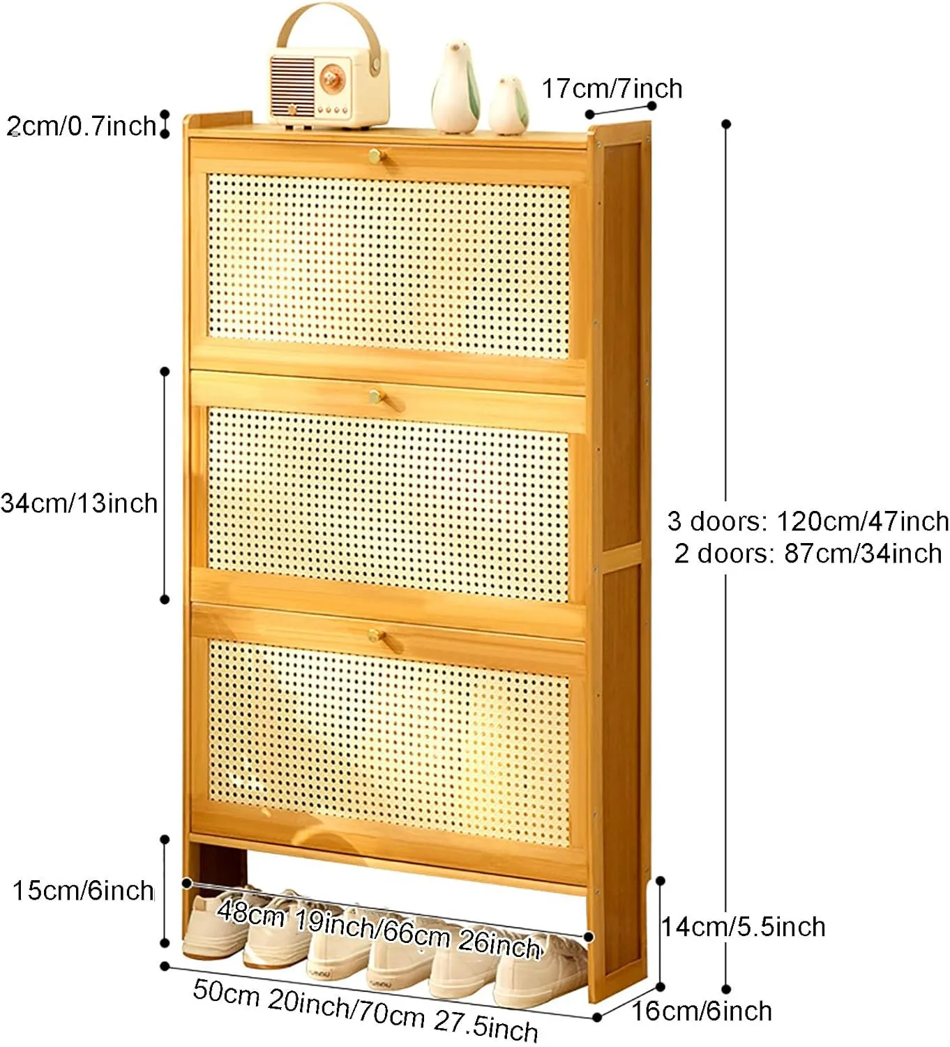 Bamboo Shoe Cabinet nizer with Flip up Doors Free Standing Shoe Rack for Boots Heels and Slippers Slim Shoe Storage for Entryway Hallway Living Room 50x17x87cm (Walnut)