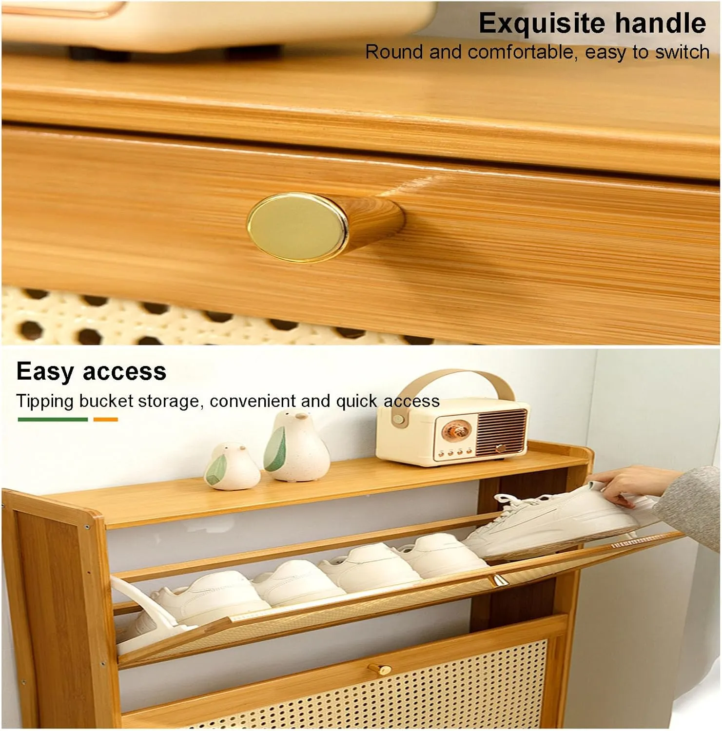 Bamboo Shoe Cabinet nizer with Flip up Doors Free Standing Shoe Rack for Boots Heels and Slippers Slim Shoe Storage for Entryway Hallway Living Room 50x17x87cm (Walnut)