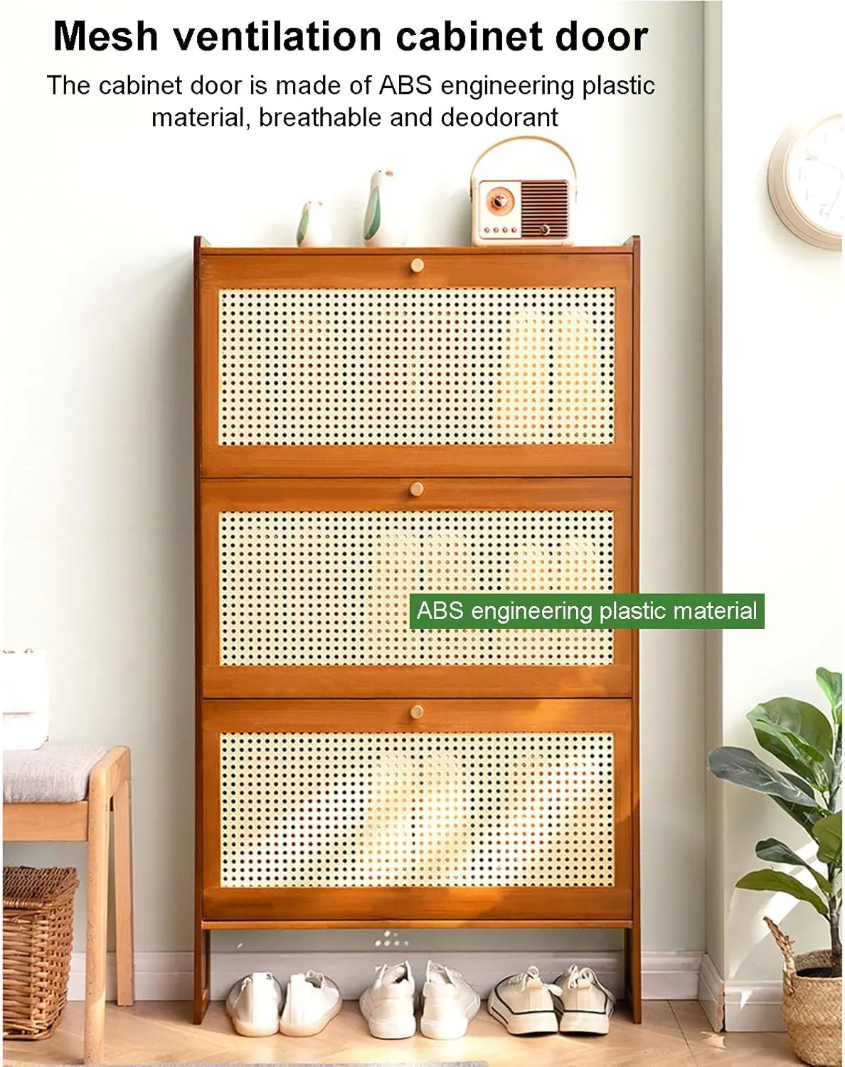 Bamboo Shoe Cabinet nizer with Flip up Doors Free Standing Shoe Rack for Boots Heels and Slippers Slim Shoe Storage for Entryway Hallway Living Room 50x17x87cm (Walnut)