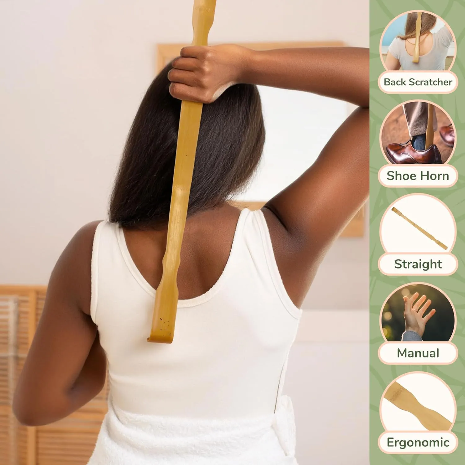 BambooMN 25 Inch Bamboo Wooden Back Scratchers Shoe Horn for Itchy Stress Relief, 6 Pieces