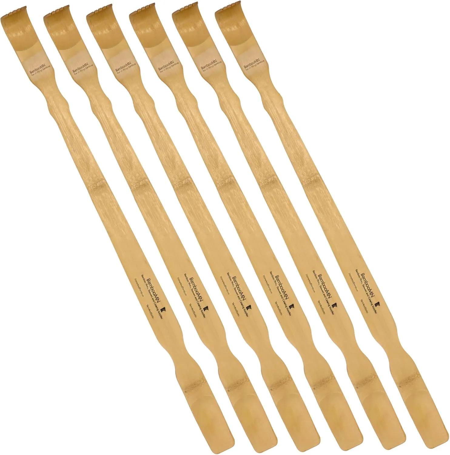 BambooMN 25 Inch Bamboo Wooden Back Scratchers Shoe Horn for Itchy Stress Relief, 6 Pieces