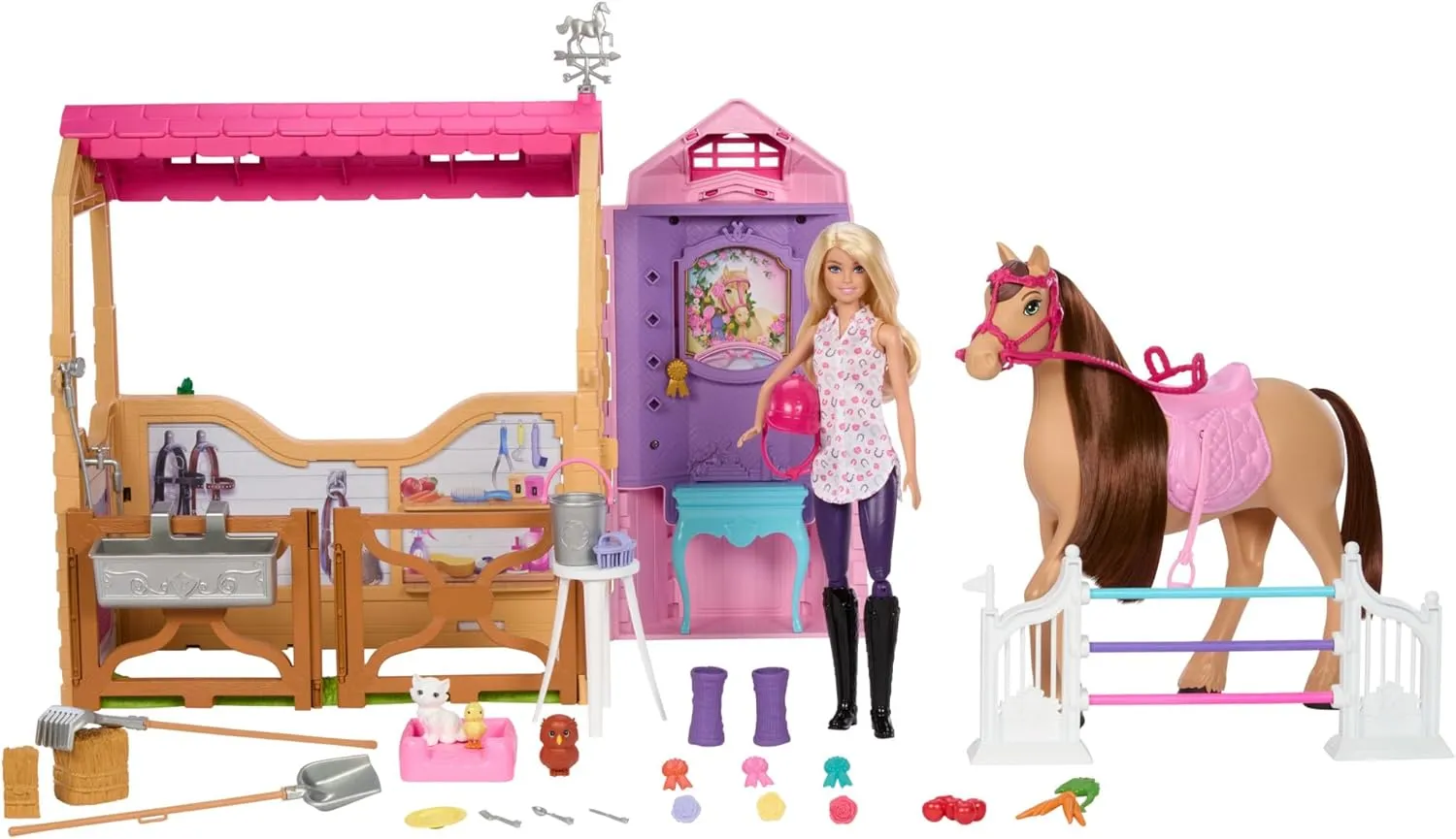 Barbie - Ultimate Stable Set - 6 Play Areas, Doll, Horse and 25 Accessories Included, Inspired by The Mysteries of Barbie - Finding The Missing Horse, 3  Years, JDN43