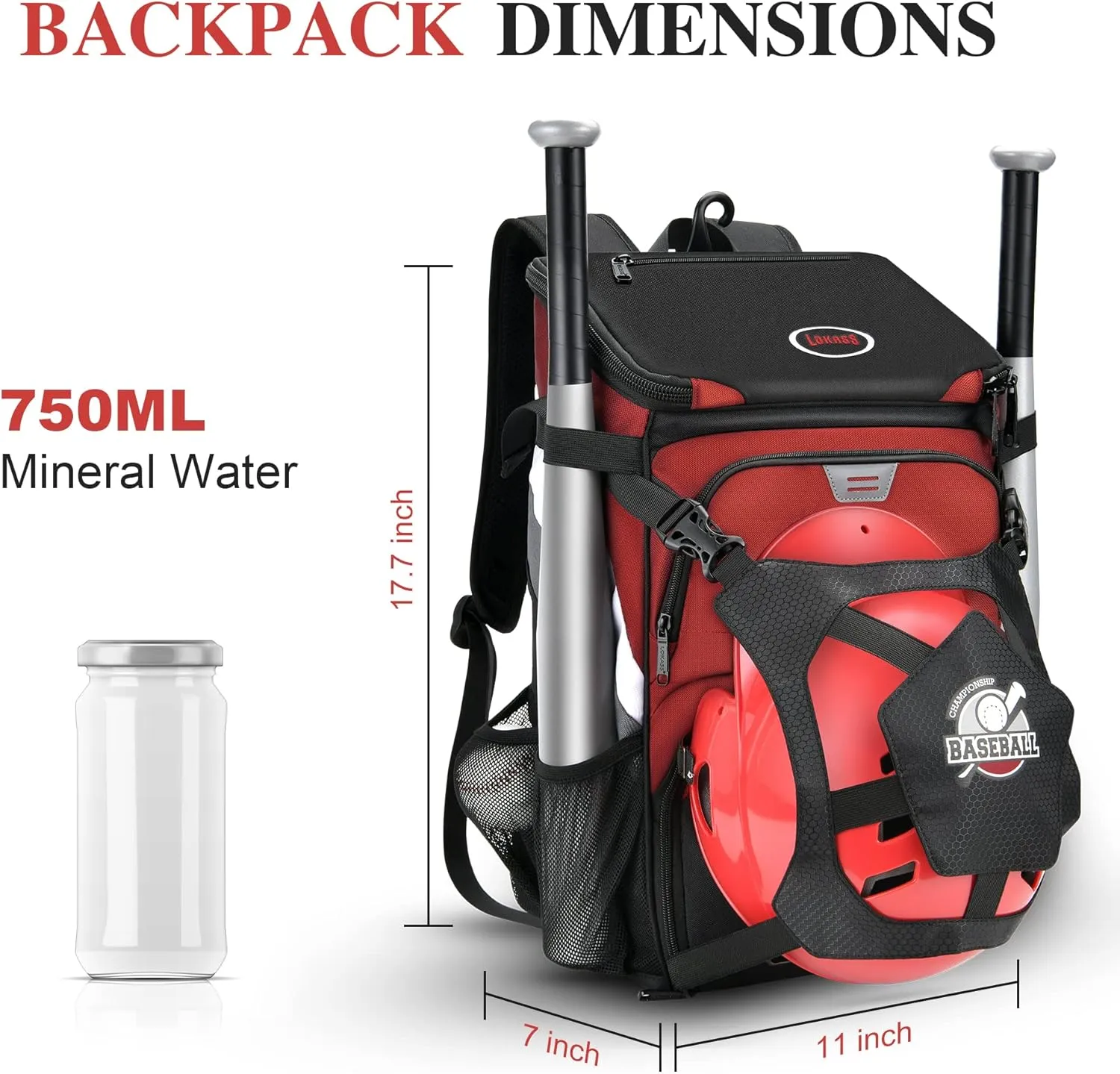 Baseball Backpack for Adult and Youth, Large Capacity Lightweight Softball Bag With Shoe Compartment and Fence Hook for TBall Bat & Equipment, Waterproof for Helmet, Gloves