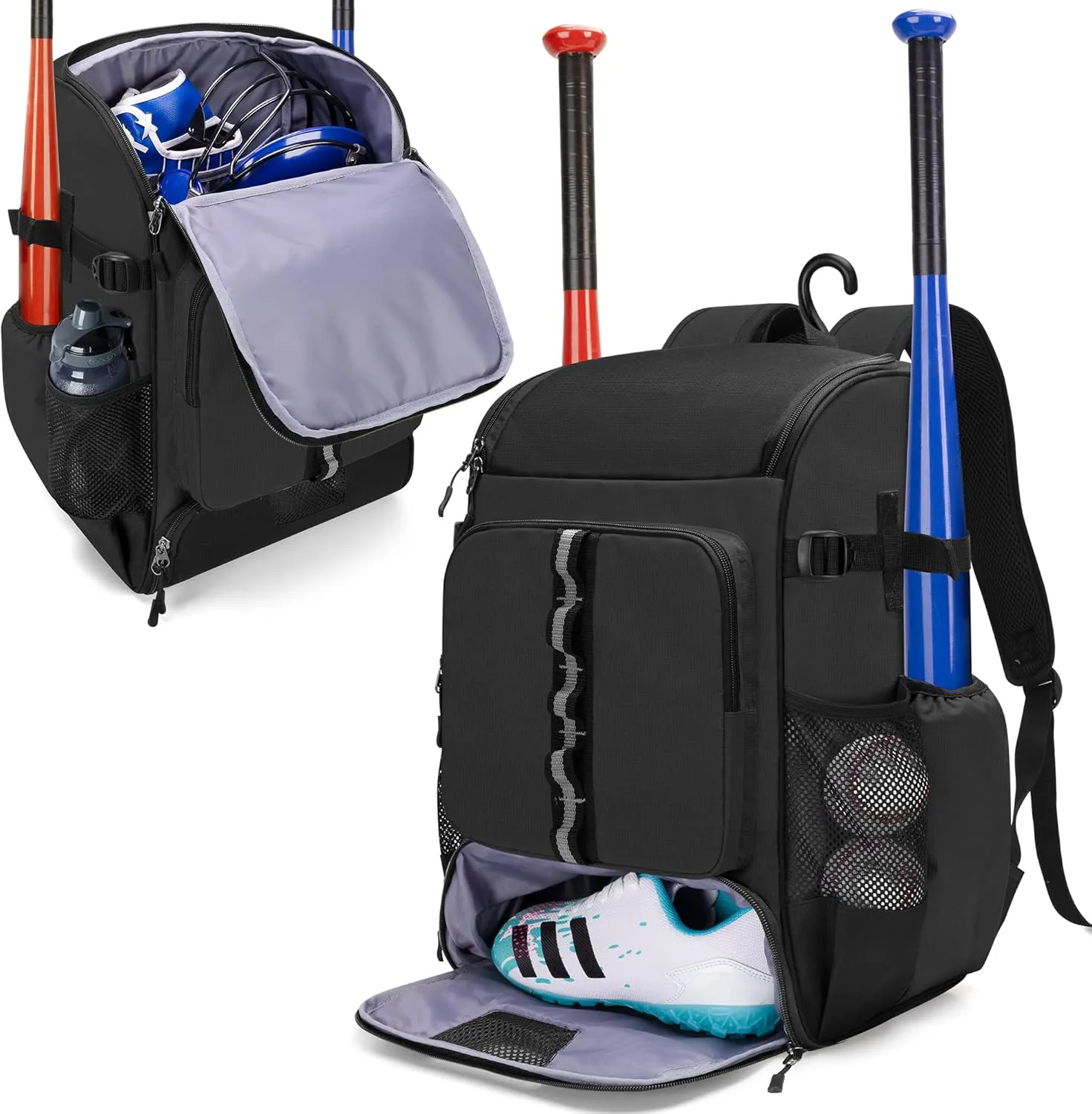Baseball Backpack Holds Up to 4 Bats, Softball Bat Bag with Separate Shoe Space and Multiple Pockets for Essentials