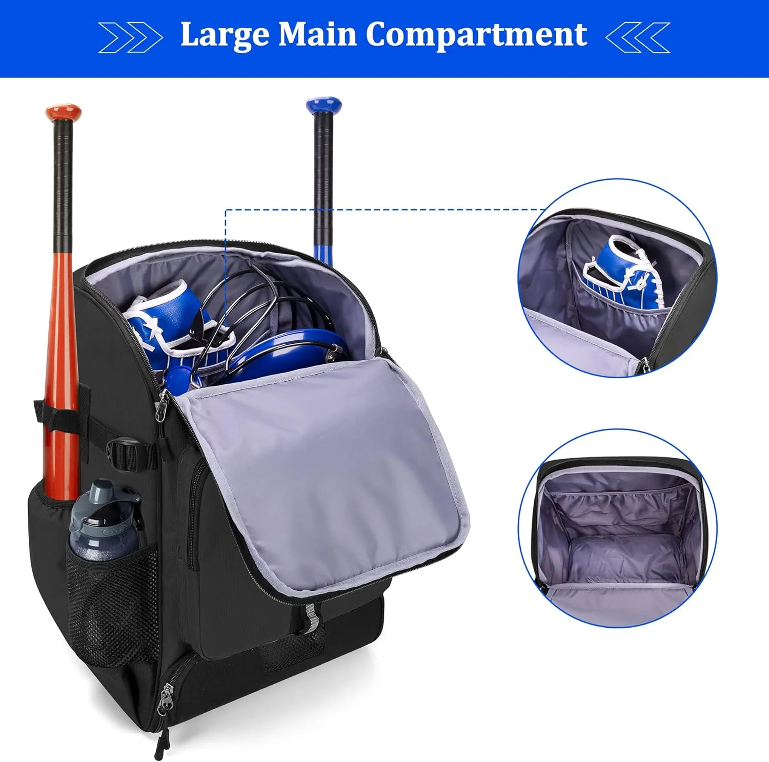 Baseball Backpack Holds Up to 4 Bats, Softball Bat Bag with Separate Shoe Space and Multiple Pockets for Essentials