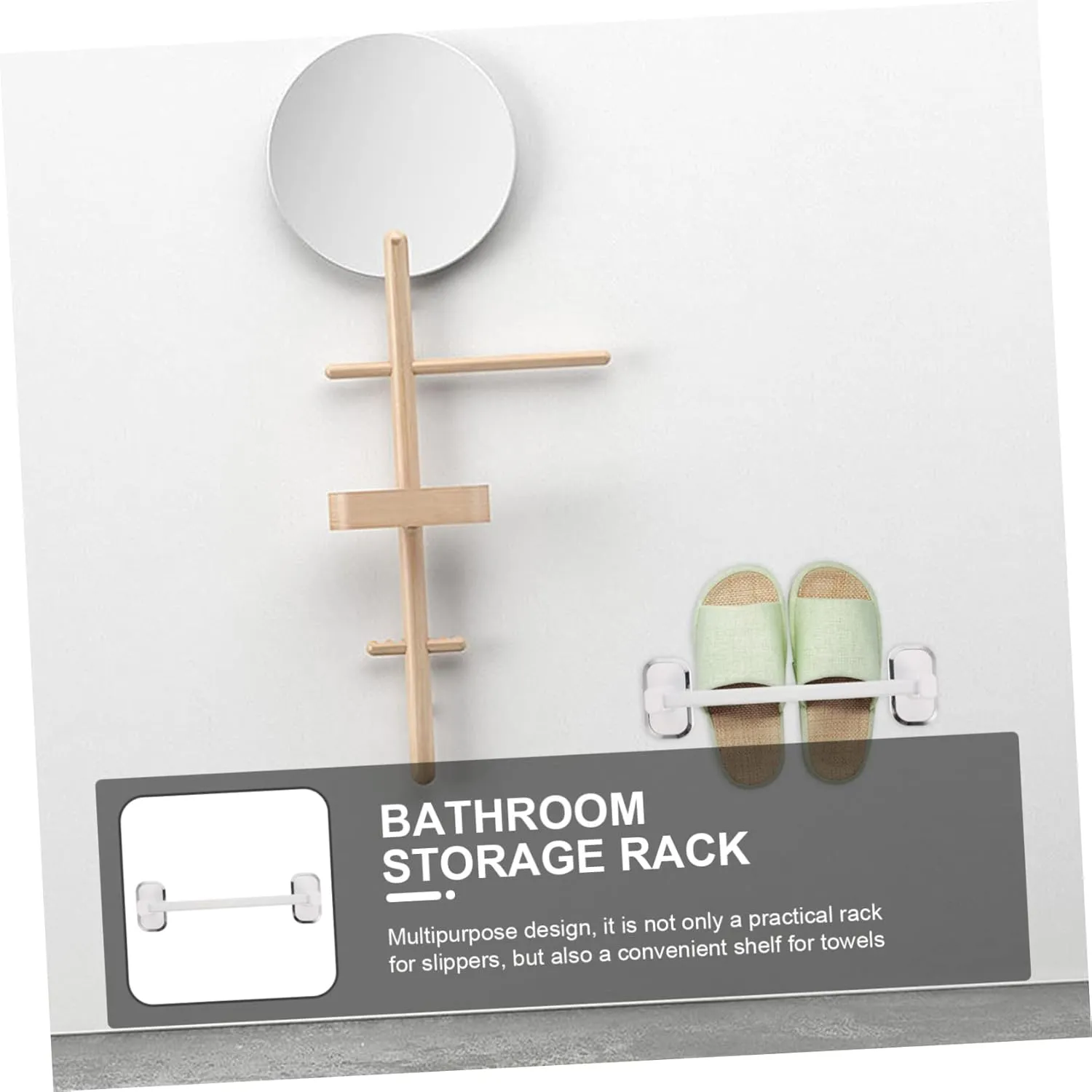 Bathroom Towel Rack Shoe Holder Wall-Mounted Storage No Hole Needed Ventilated