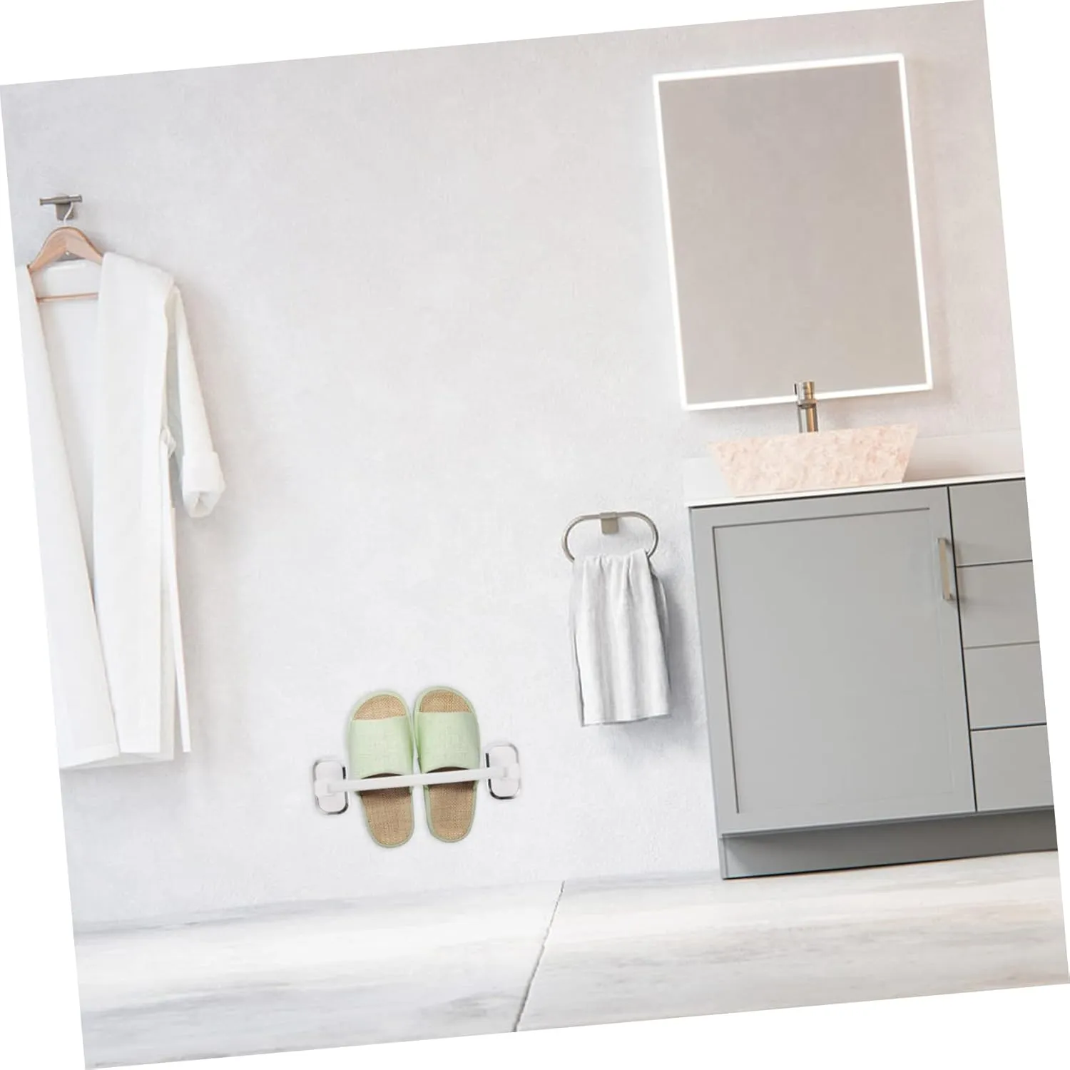 Bathroom Towel Rack Shoe Holder Wall-Mounted Storage No Hole Needed Ventilated